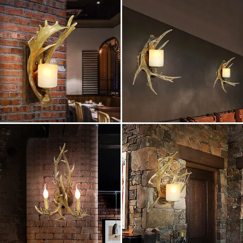 

American Retro Antlers Wall Lamp Creative Living Room Restaurant Background Wall Decoration Antlers Wall Lamp