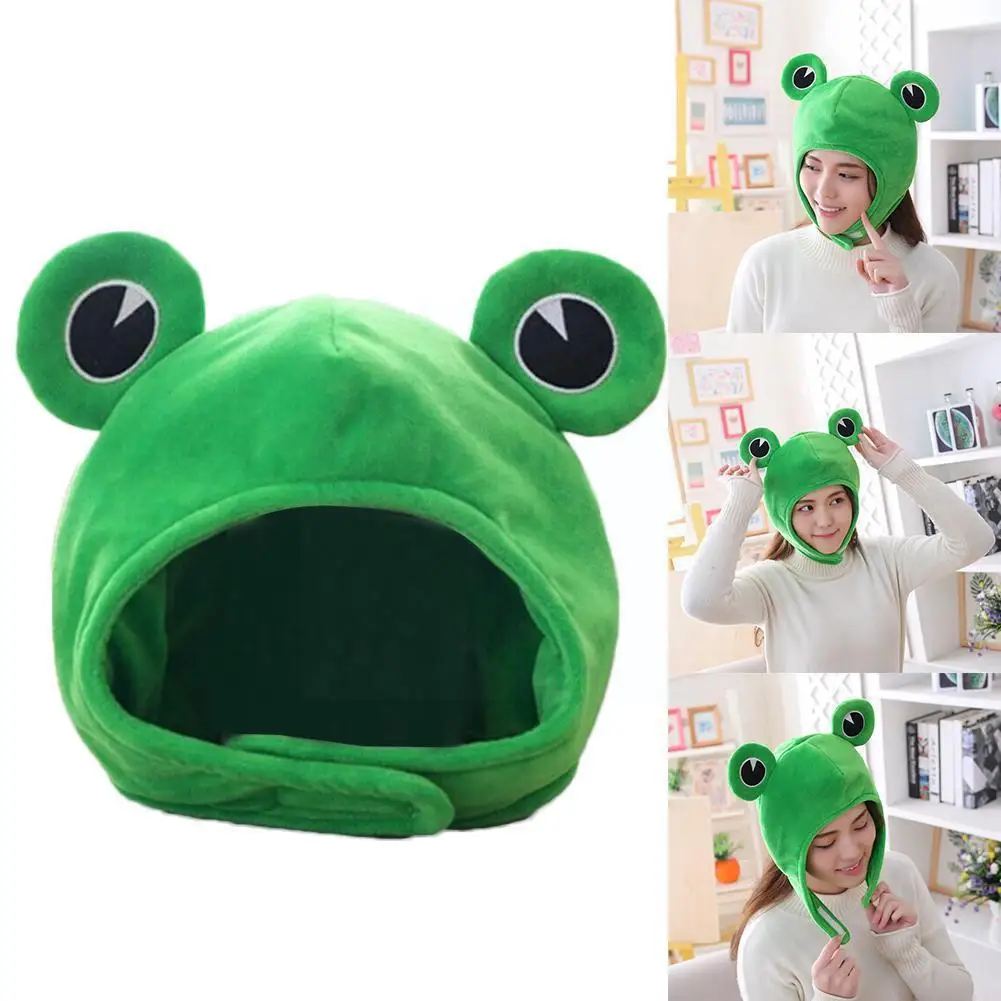 

Funny Big Frog Eyes Cartoon Plush Hat Toy Green Headgear Winter Photo Costume Cap Festival Dress Props Cosplay Up Party T8S5