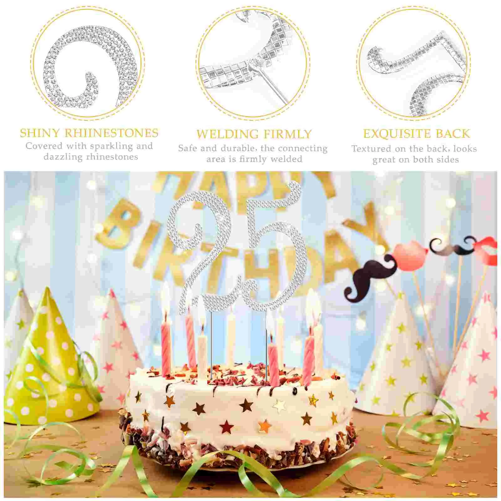 STOBOK Number 25 Cake Topper Bright Rhinestone Cupcake Topper Dessert Muffin Pudding Decoration