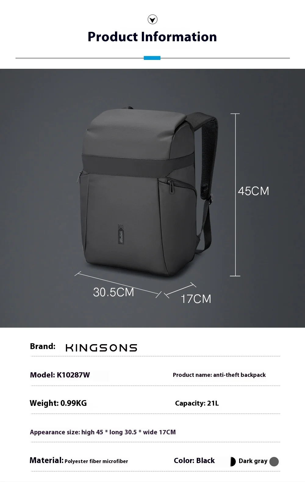 Kingsons KS-10287 Backpack For Men 15.6 inch Laptop 2025 New TSA Lock Anti-theft Waterproof 180° Open Up College Student Boys School Bag - Image 5