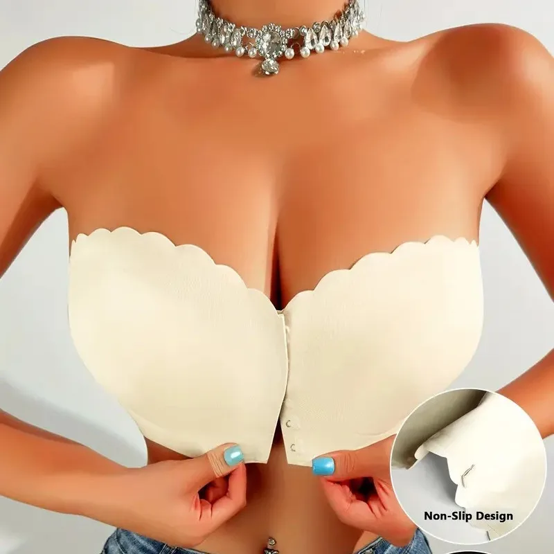 Front button underwear bra no underwire smooth breathable comfortable solid color gathering no trace invisible 3