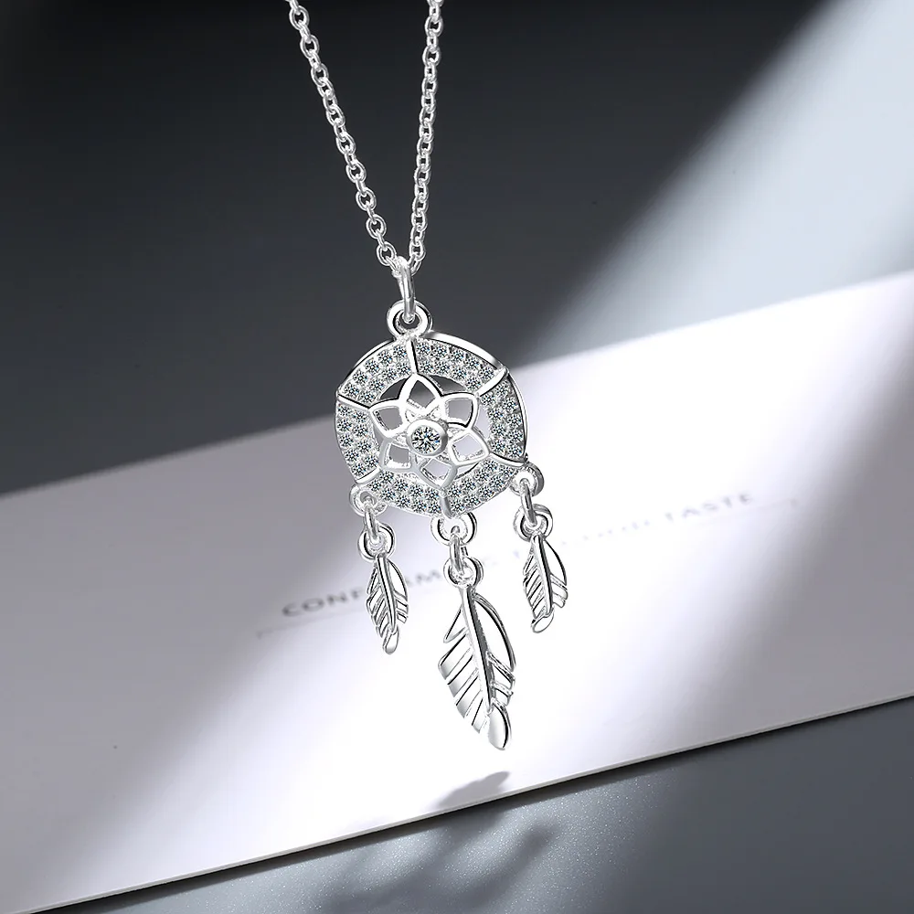 

Genuine 925 Sterling Silver Dream Catcher Necklace Female Net Red Simple Clavicle Pendant TRENDY Silver 925 Jewelry Necklace