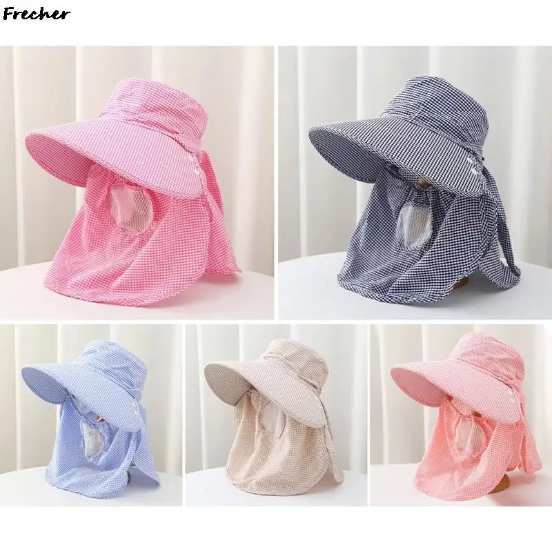 Sun Protection Climbing Hat Garden Work Hats Wide Brim Chapeau with Removable Mask Face Cap Sunhat Hiking Fishing Visors Caps