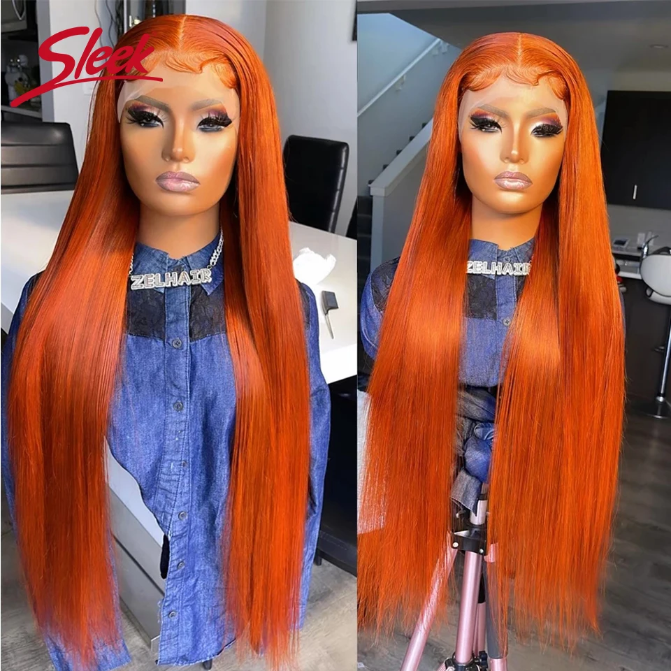 Sleek Orange Wig Brazilian Silky Straight Lace Front Part Human Hair Wigs For Women 100% Natural Remy Pink Color Lace Wig