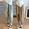 M-3XL Maternity Summer Trousers Solid Color Drawstring Waist Ankle-length Pants Loose Casual Pregnant Woman Capris with Pockets 1