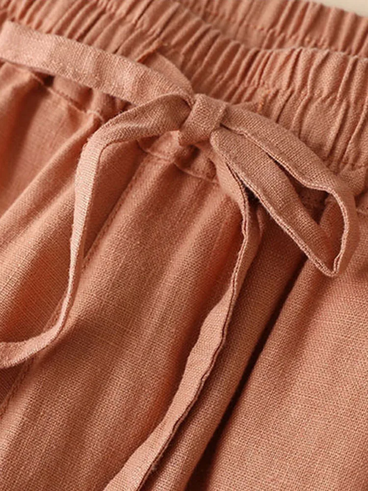 Vintage Cotton Linen Summer Wide Leg Pant Women High Waist 4xl Big Size Trousers Casual Baggy Pantalones New Straight Sweatpant