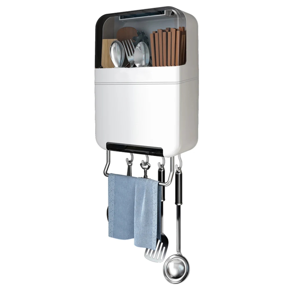Kitchen Utensil Holder. Wall Mount Chopsticks Rack With Dustproof Cover, Multi Use Organizer For