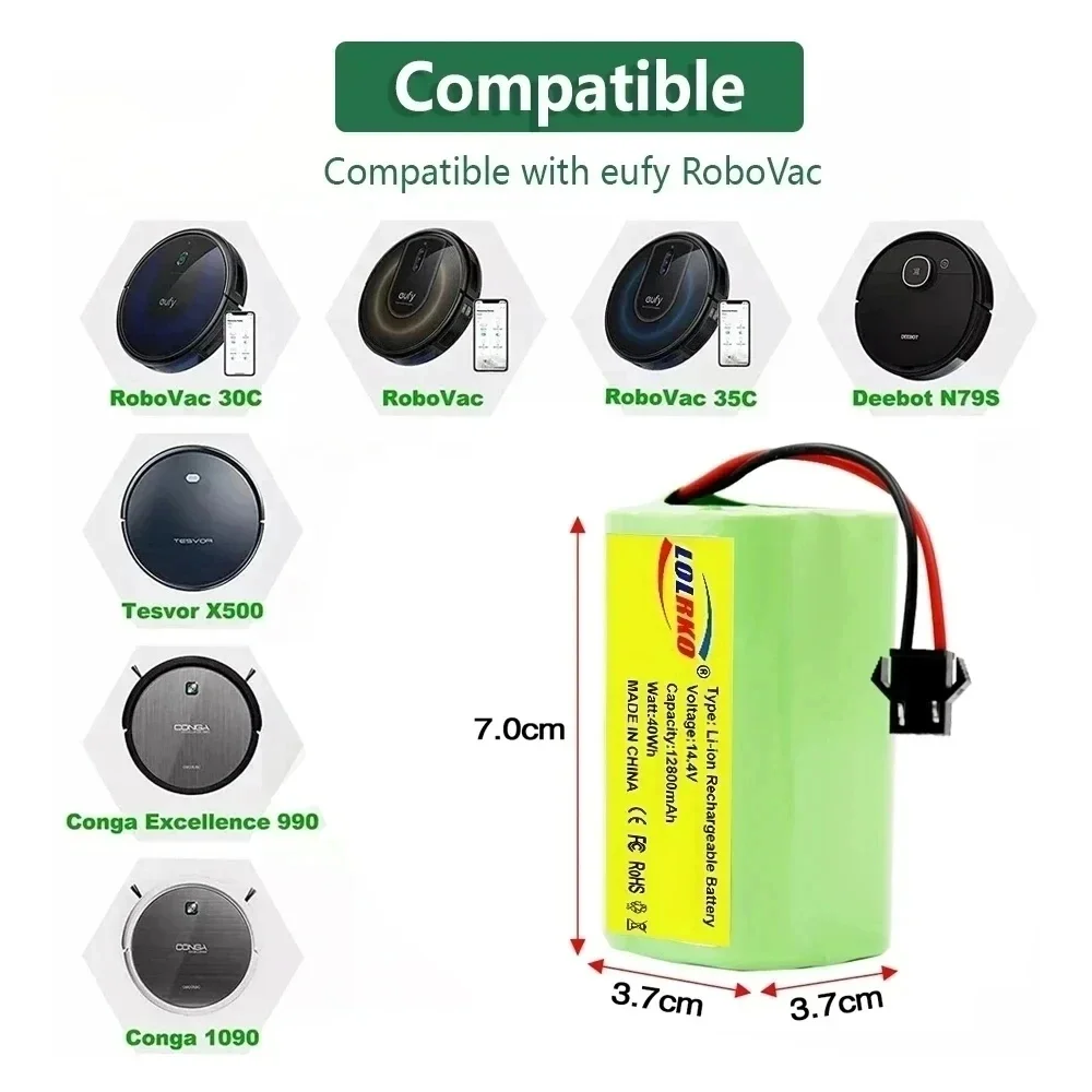 14.4V 2600mAh Li-ion Battery for Conga Excellence 990 1090 Ecovacs Deebot N79S N79 DN622 Eufy Robovac 11 11S 12 35C X500 2