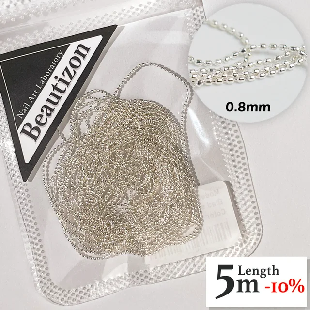 Nail Chain 0.8mm/1.0mm/50cm Rose Gold Silver Pixie Stone Decorations Accessory Metal Steel Ball Chain Nail Art Jewelry Silver (0.8mm)