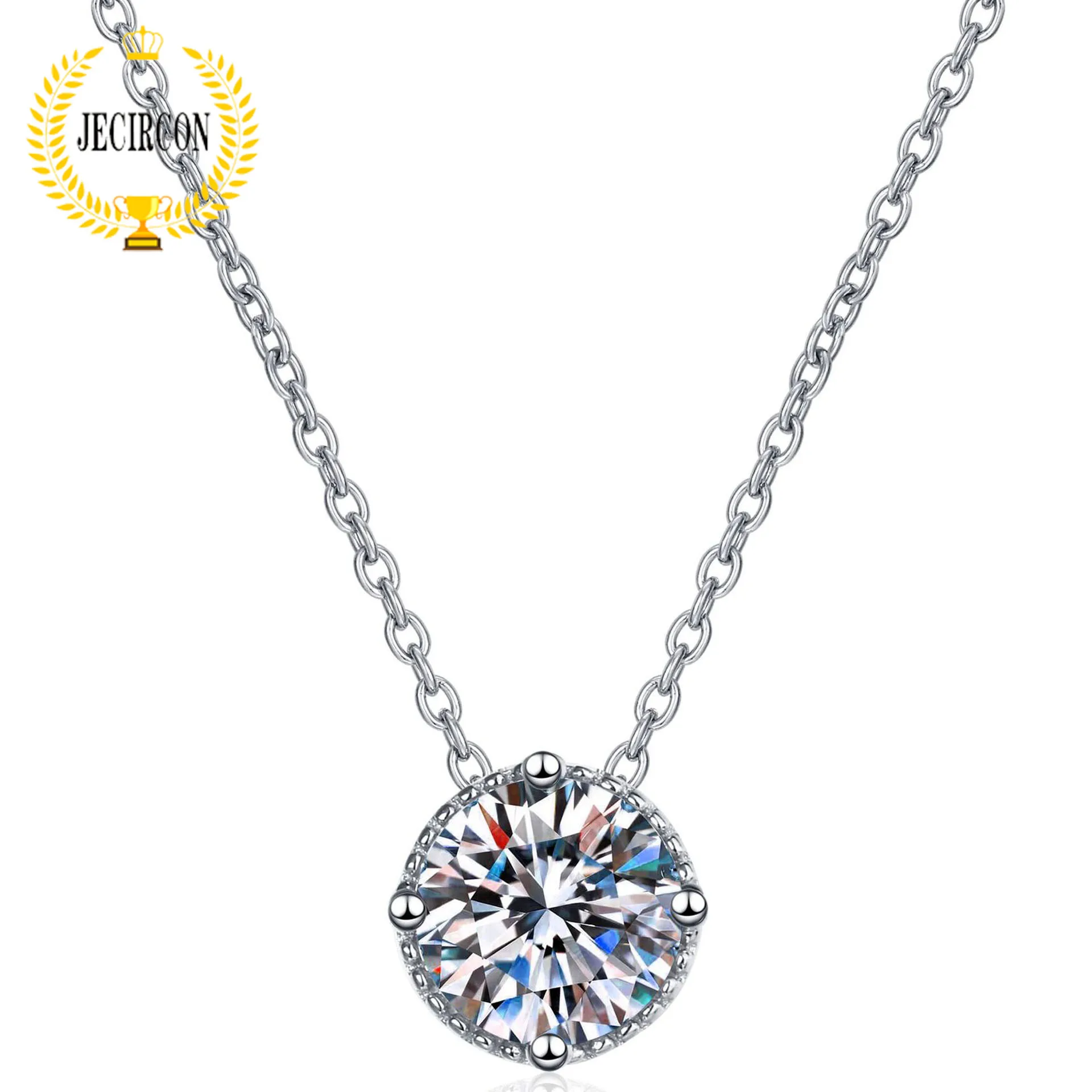 

JECIRCON 925 Sterling Silver Round Pendant Plated PT950 1ct Moissanite Diamond Necklace for Women Luxury Wedding Party Jewelry