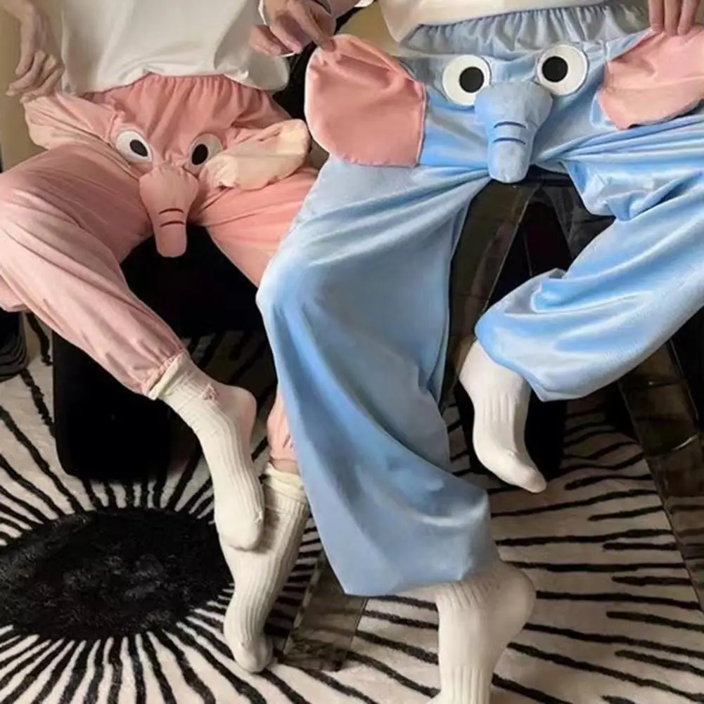 Flannel Pajama Pants Women Men Cartoon Elephant Nose Plush Pajama Bottoms Homewear Plush Lounge Trousers Couple Pajamas Pants_ecoleips.com