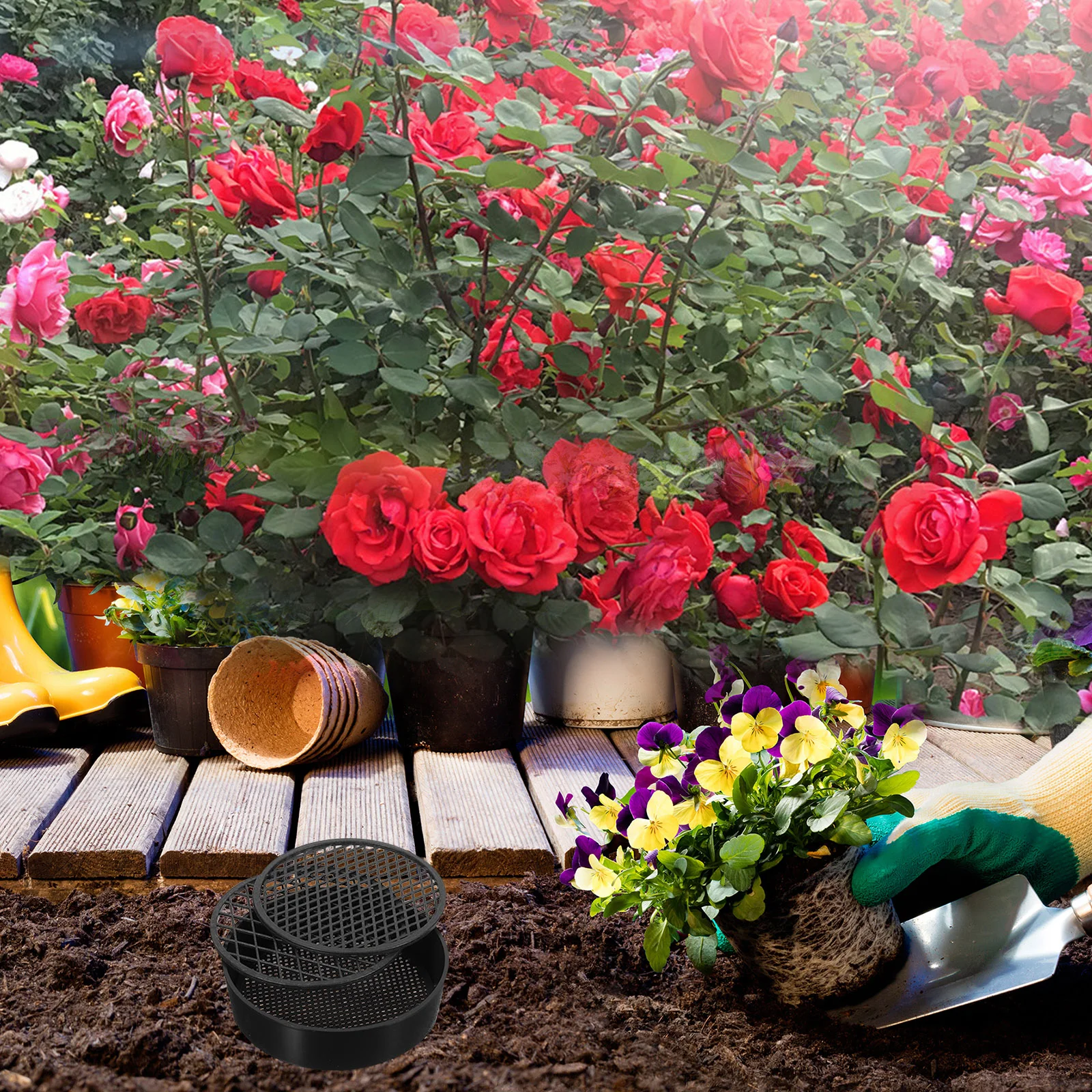 3 Sets Plastic Garden Riddle Pan For Gardens Soil Sand Sifter Screens Mesh Garden Riddle Pan For Gardens Manual 5