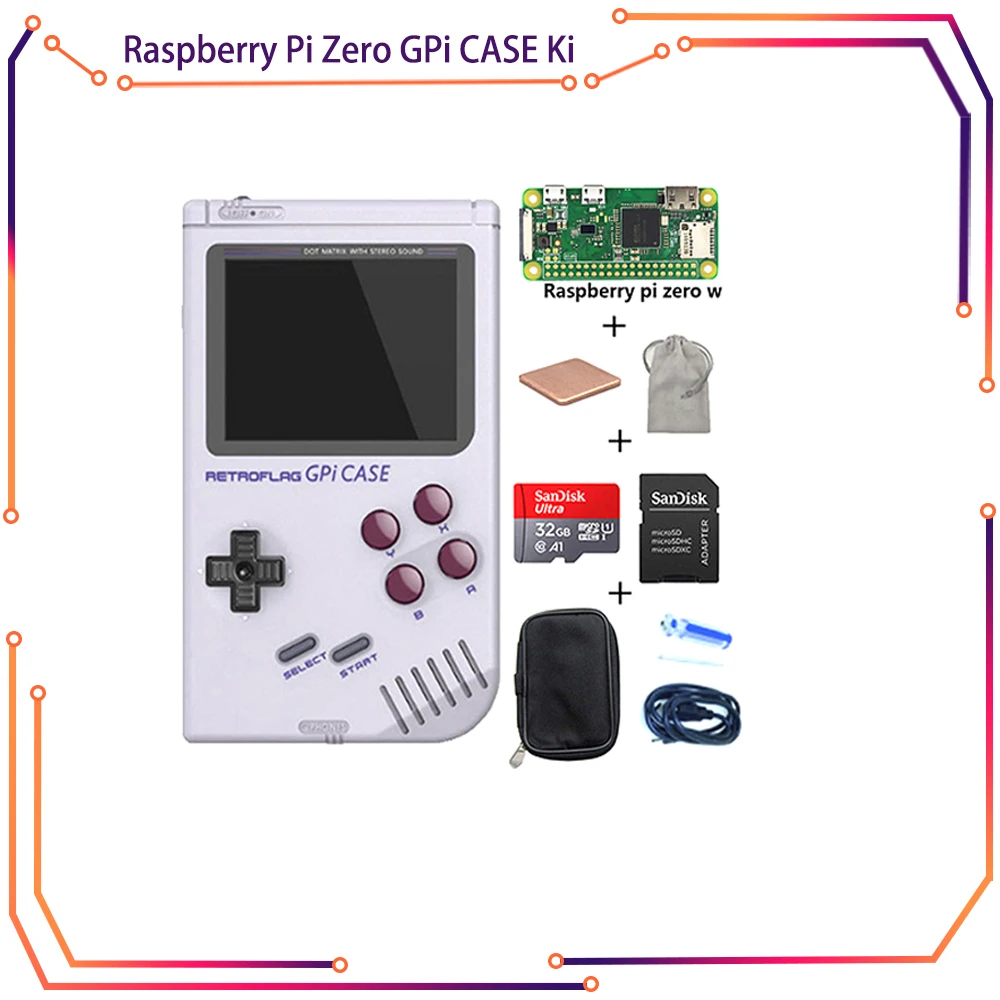 

Original Retroflag GPi CASE Kit With 32G Micro SD Card Heatsink For Raspberry Pi Zero Zero W