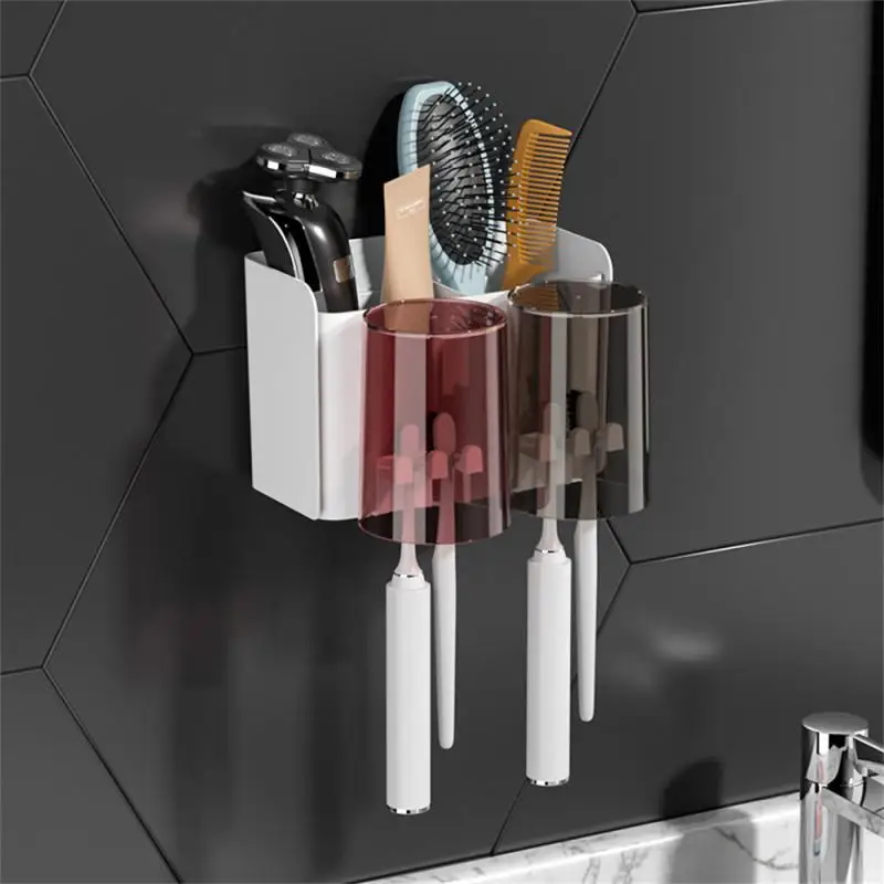 Toothbrush Holder Punch-free Mouthwash Cup Holder Non-trace Bathroom Wall-mounted Toothpaste Squeezer Toothbrush