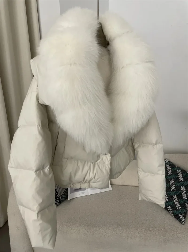 OFTBUY 2024 Big Natural Real Fox Fur Coat Women Autumn Winter Female 90% White Duck Down Jacket Feather Short  Coat Thick Warm 3