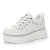 7cm Genuine Leather Women Fashion Casual Bling Chunky Sneakers Platform Wedge Vulcanized Autumn Spring Hidden Heels Ladies Shoes 1