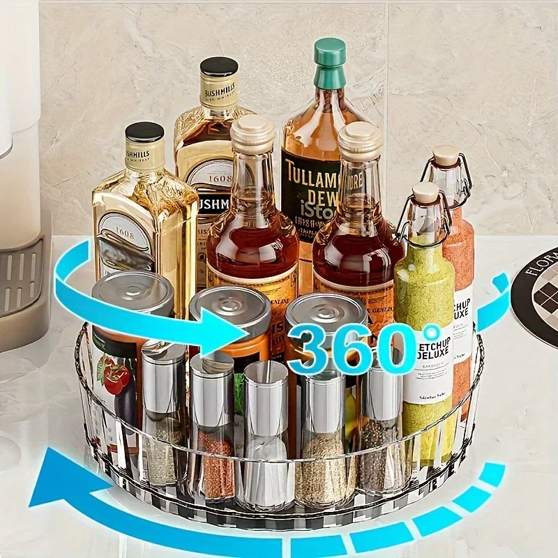 Rotating Tray Spice Rack Pantry Cabinet Turntable Base Storage Bin Kitchen Organizer Seasoning Cosmetic Storage Box Gift