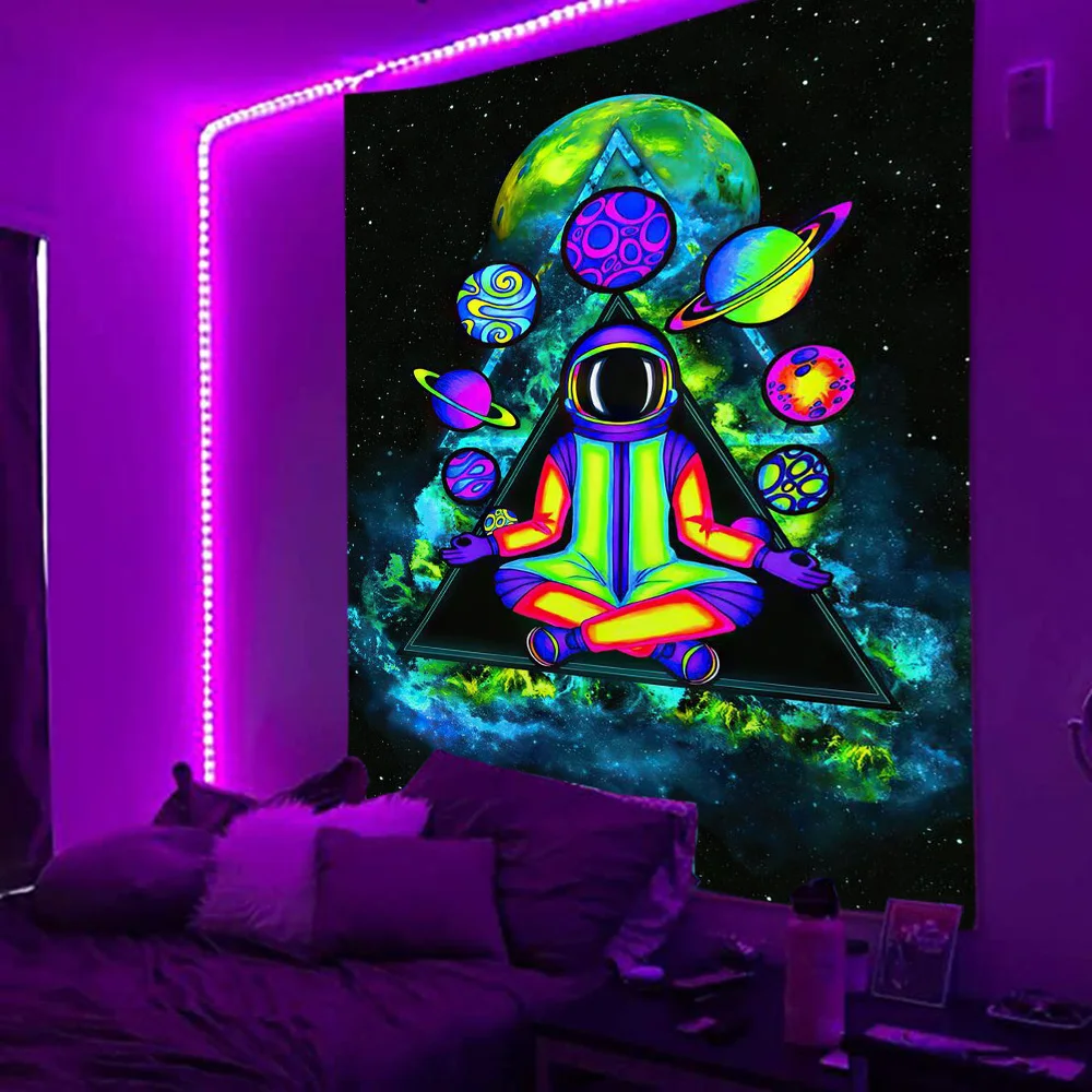 Black Light Skull Mushroom Eye Tapestry UV Reactive Psychedelic - Main Image