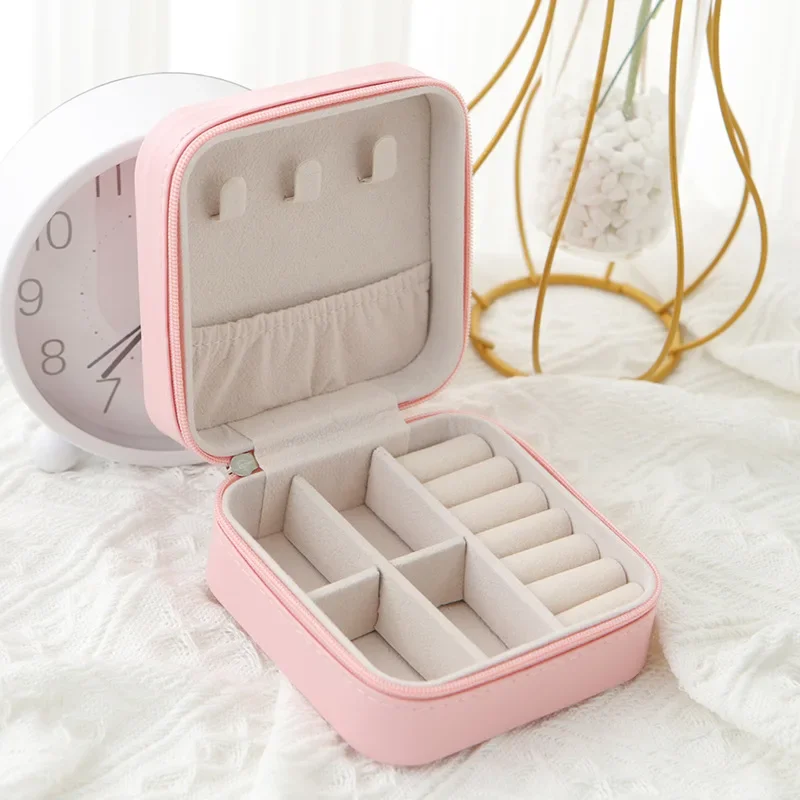 1pcs Single Layer Storage Box Ladies Travel Leather Jewelry Box Classic Black Pure White Fashion Pink Storage Box 5