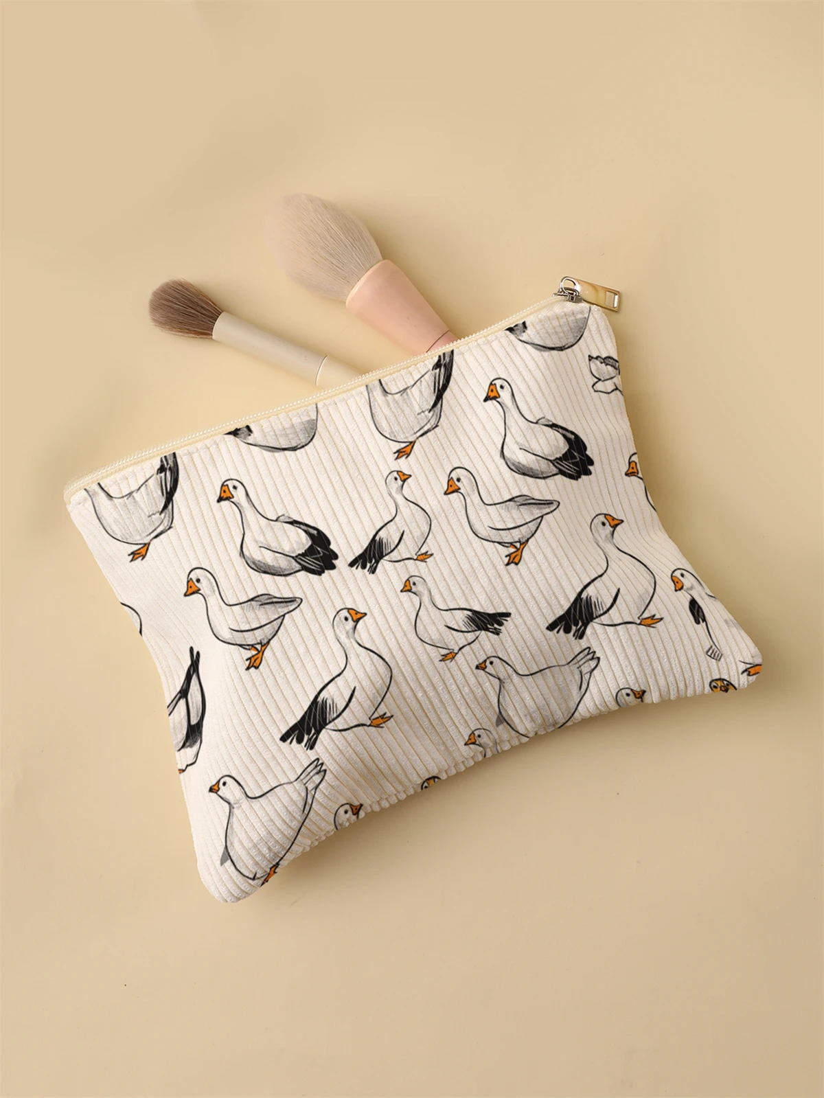 Women's Corduroy Travel Cosmetic Bag Portable Large Capacity Makeup Storage Organizer Zipper Clutch Purse Make up Bag