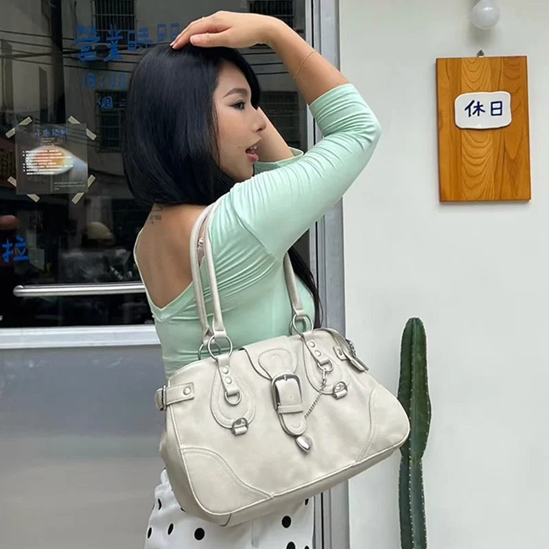 ตัวเลือกสินค้า กระเป๋าโท้ทวินเทจ Y2K วัสดุ PU สไตล์เกาหลี จุของเยอะ สะพายข้างได้