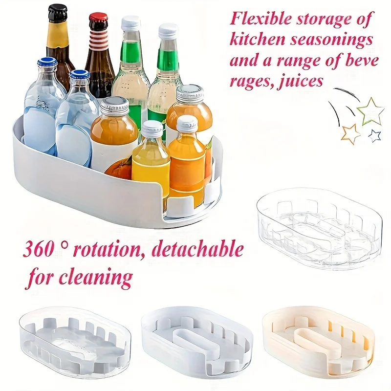 [Space-saving design]360&deg; Rotating Refrigerator Shelf-Long, rectangular removable storage tray