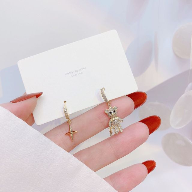 Design Fashion Jewelry 14K Real Gold Plating AAA Zircon Bear small hoop Earrings Sweet Girl Women's Daily All-match Earrings