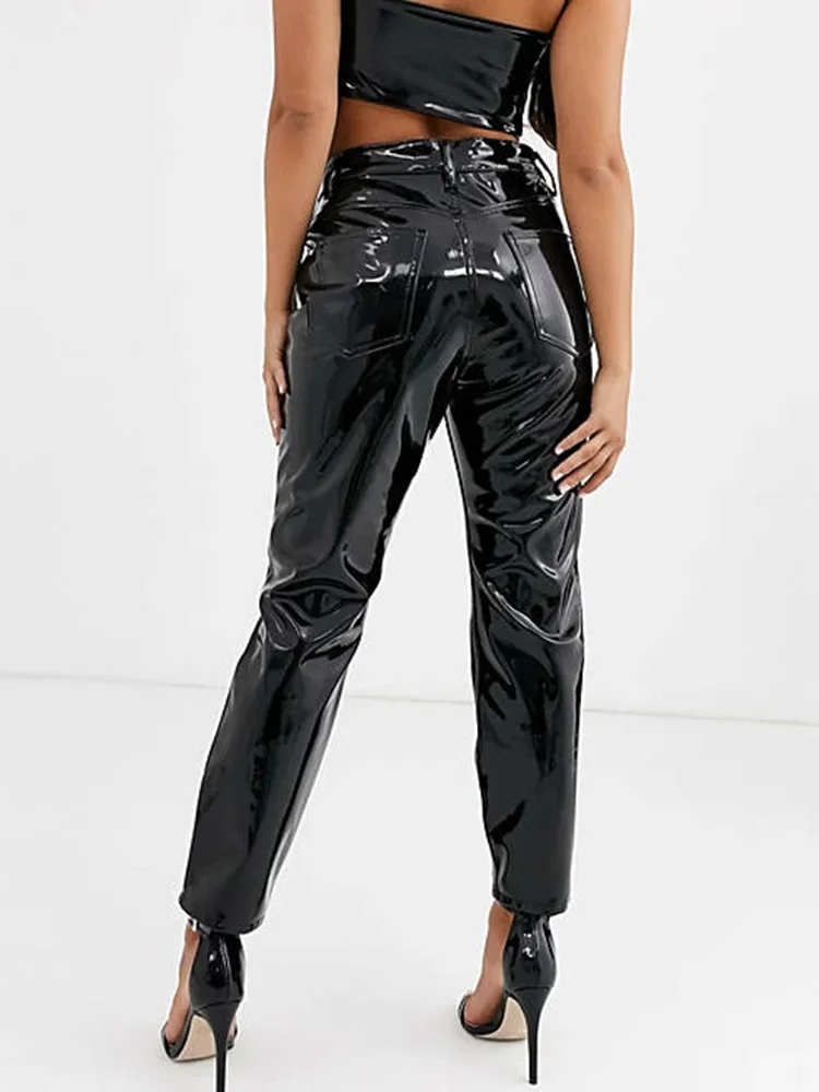 Women High Waist Patent Leather Pencil Pants Faux Latex Leggings PVC Slim Bodycon Trousers Ladies Nightclub Wear Custom 2023 New 4