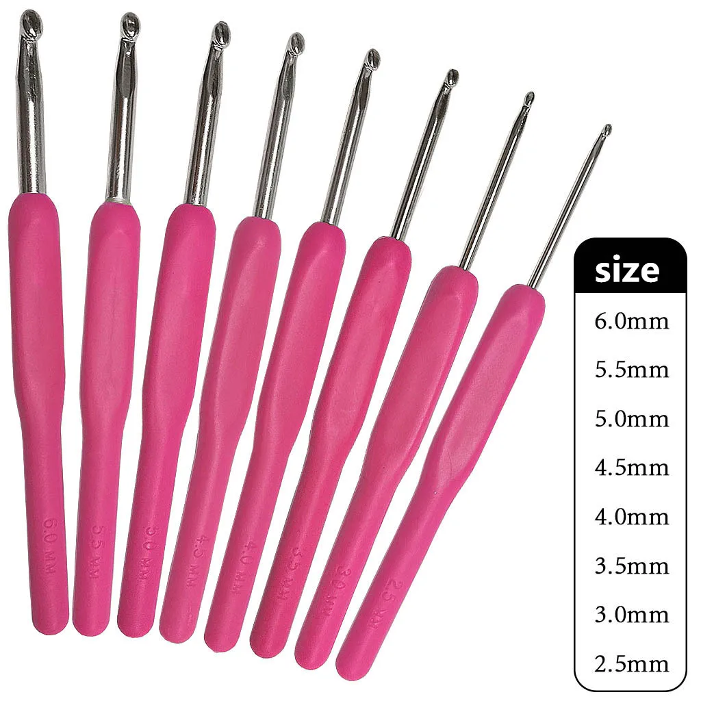 Set of 8 Soft-Grip Aluminum Crochet Hooks (2.5-6mm) for DIY Knitting Projects