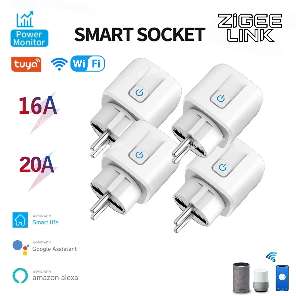 Tuya EU WiFi สมาร์ทซ็อกเก็ต 16A/20A พร้อมการตรวจสอบพลังงาน 100-240V ปลั๊กควบคุมเสียงใช้งานร่วมกับ Alexa Google Assistant Tuya 1