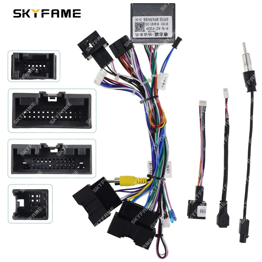 SKYFAME Car 16pin Wiring Harness Adapter Canbus Box Decoder Android Radio Power Cable For Ford Focus F150 Ranger Escape RZ-FD09