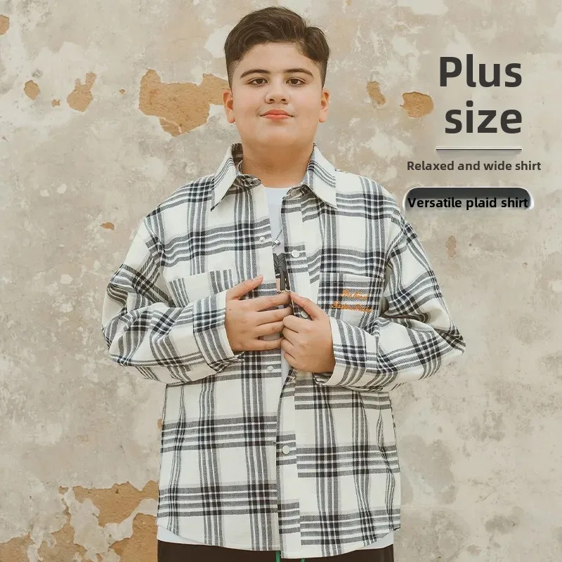 Plus Size Boys Long Sleeve Shirt Autumn New Plaid Base Layer Shirt for Big Kids Toddler Boy Clothing Chinese Brand AE Stock