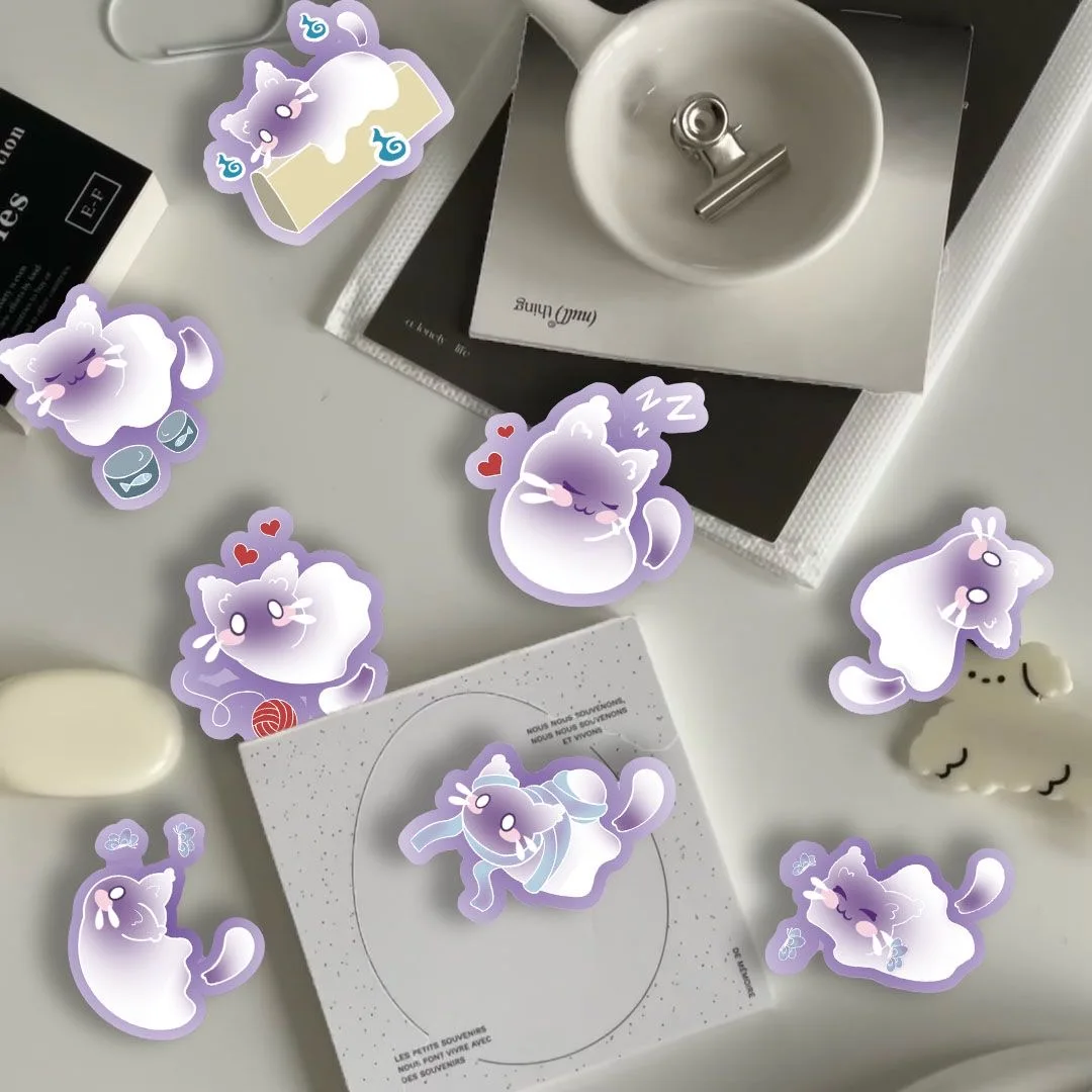 50PCS 보라색 귀여운 스피릿 고양이 낙서 스티커 DIY 수하물 스케이트 보드 워터 컵 데스크탑 스티커