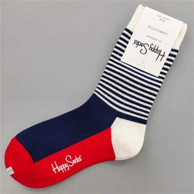 HAPPY SOCKS Size 36-40 Adult Women's Personality Four Seasons Thick Mid-tube Socks Artistic Color Polka Dot Pure Cotton Socks womens socks