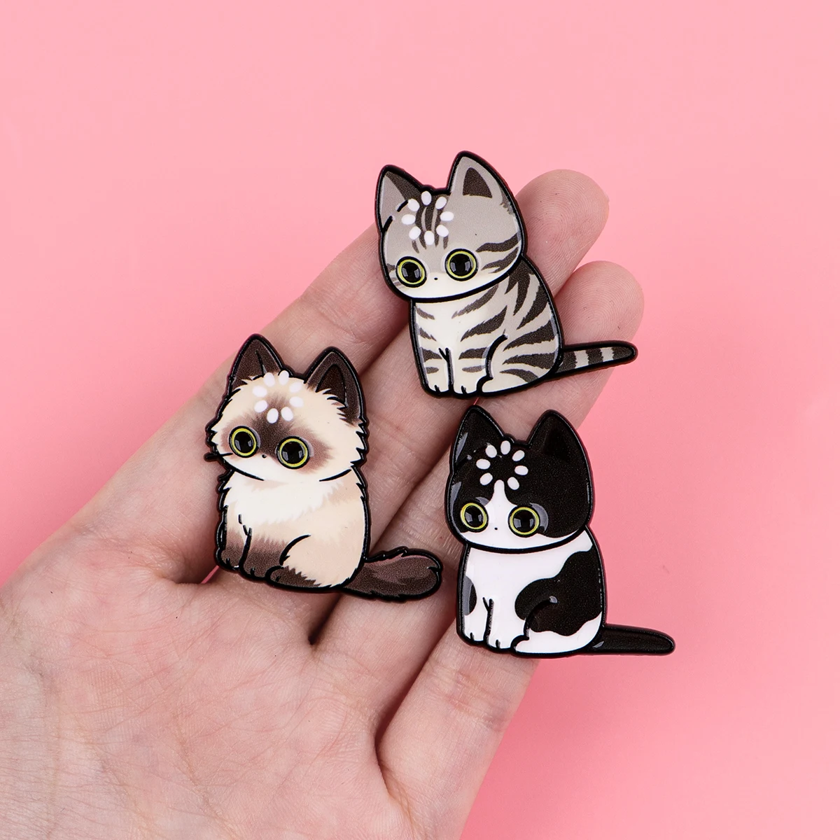 Charming Cats Enamel Pin - Cute Cartoon Animal Brooch for Backpacks & Clothing Accessories