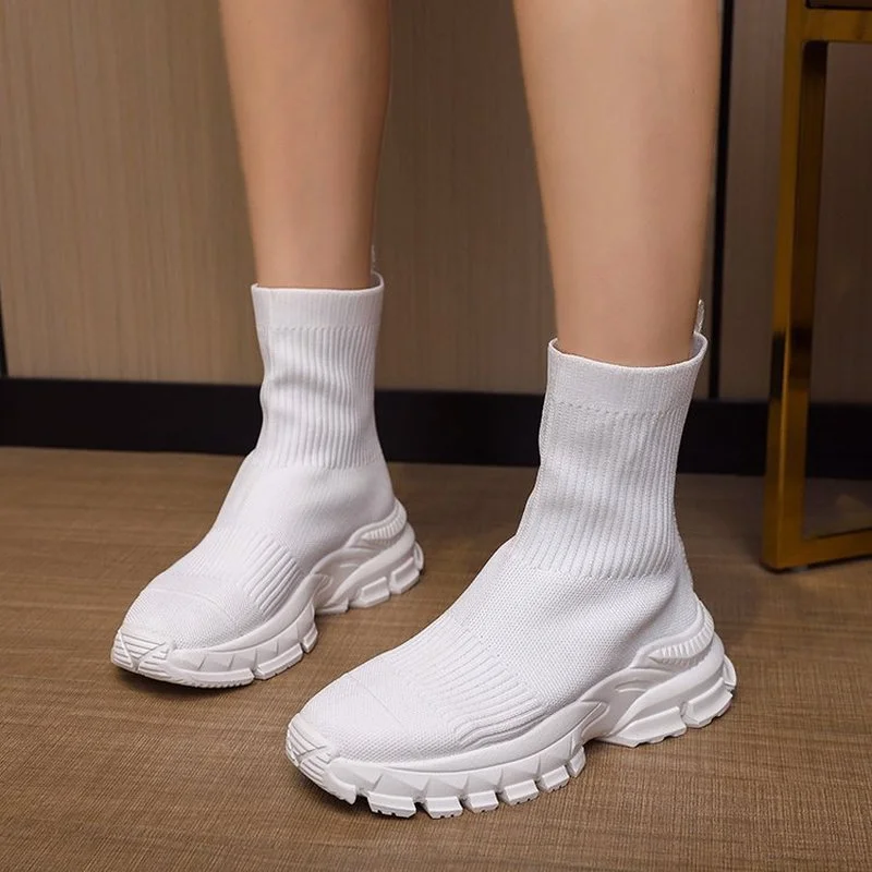 Spring Autumn Sneakers Women Thick Bottom Mesh Breathable High-top Socks Sneakers Woman Fashion Ladies Platform Shoes Sneakers