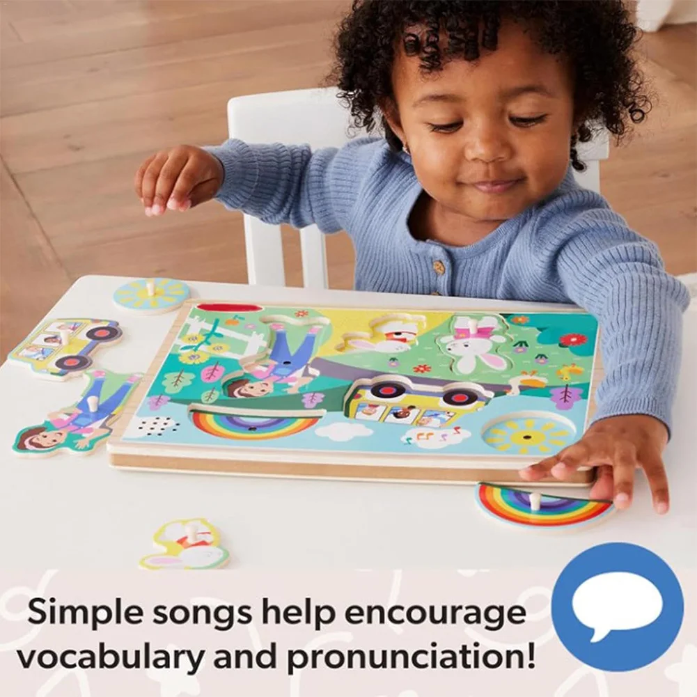 Wooden Song Peg Puzzle 6pc Wooden Ms Rachel Cartoon Scene Puzzles with Songs Musical Puzzle Toy Peg Puzzles Board for Kids 2-6Y 3