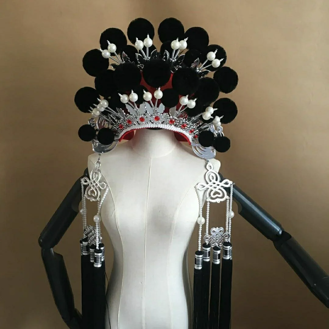 Drama Beijing Opera Costume Queen's Crown Bride Headdress Chinese Ancient Style Hat Cosplay Stage Performance Head Wear