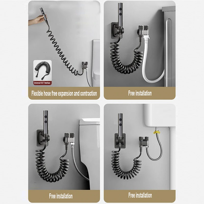 Handheld Toilet Bidet Faucet Rain Sprayer Stainless Steel Dual Button Bidet Sprayer Set Handheld Sprayer Shower Self-Cleaning 6