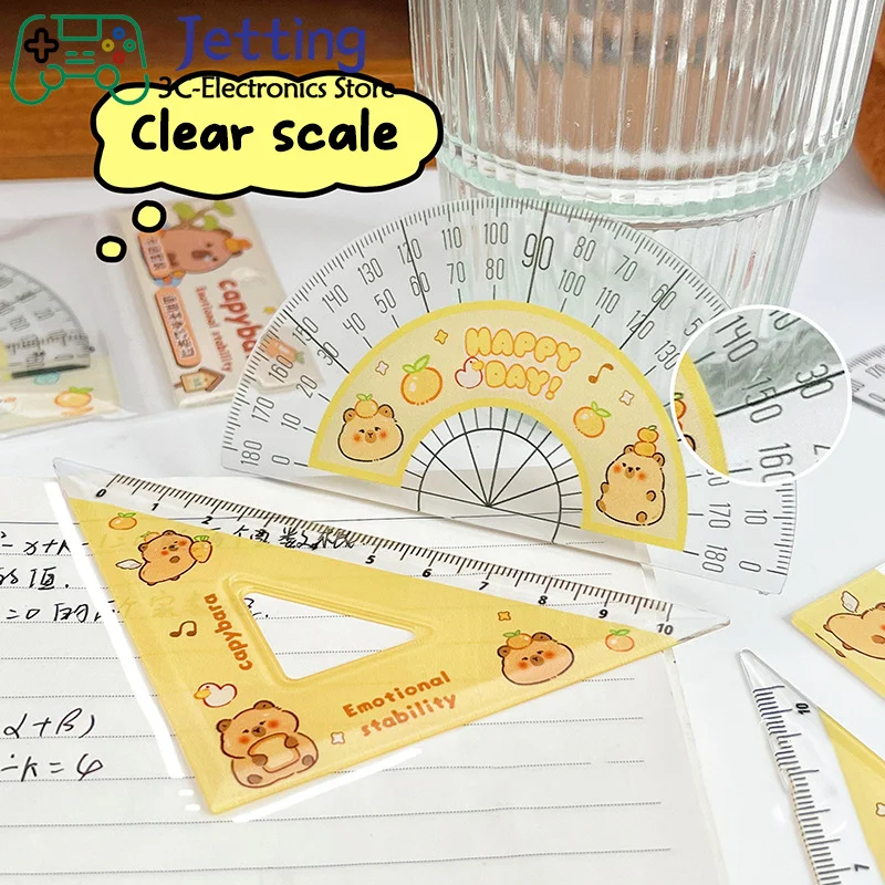 Plastic Capybara Drawing Ruler Measurement Geometry Triangle Ruler Straightedge Protractor variety Rulers 4PCS/Set School Office