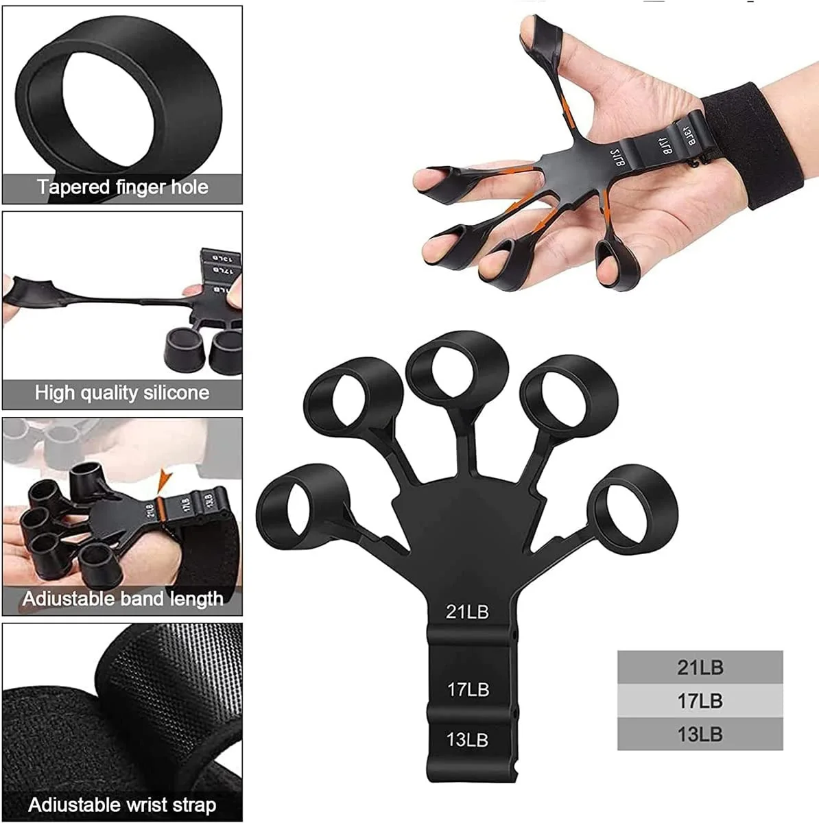 Hand Grip Strength Trainer para Reabilitação, Ferramentas de Aptidão Física, Finger Gripper, Gym Expander, Portátil, 6 Níveis de Resistência