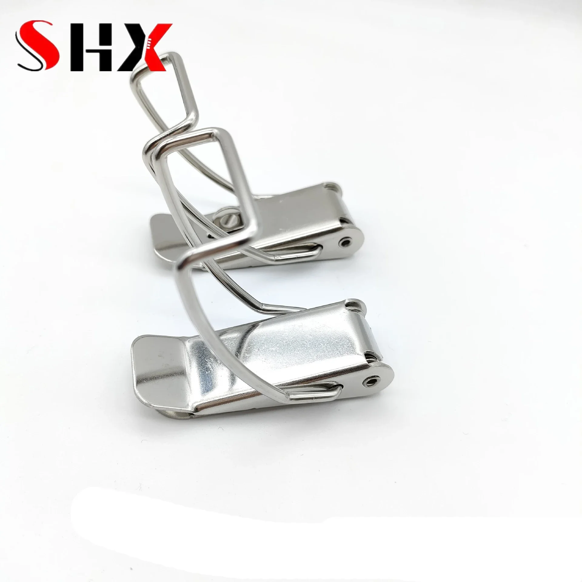 2Pcs Duck-mouth Buckle Hook Wooden Box Hasps Clamp 90 Degrees Silver Metal Spring Catch Clasp Loaded Draw Toggle Clamp Hasps furniture hardware toggle latches buckle clamp