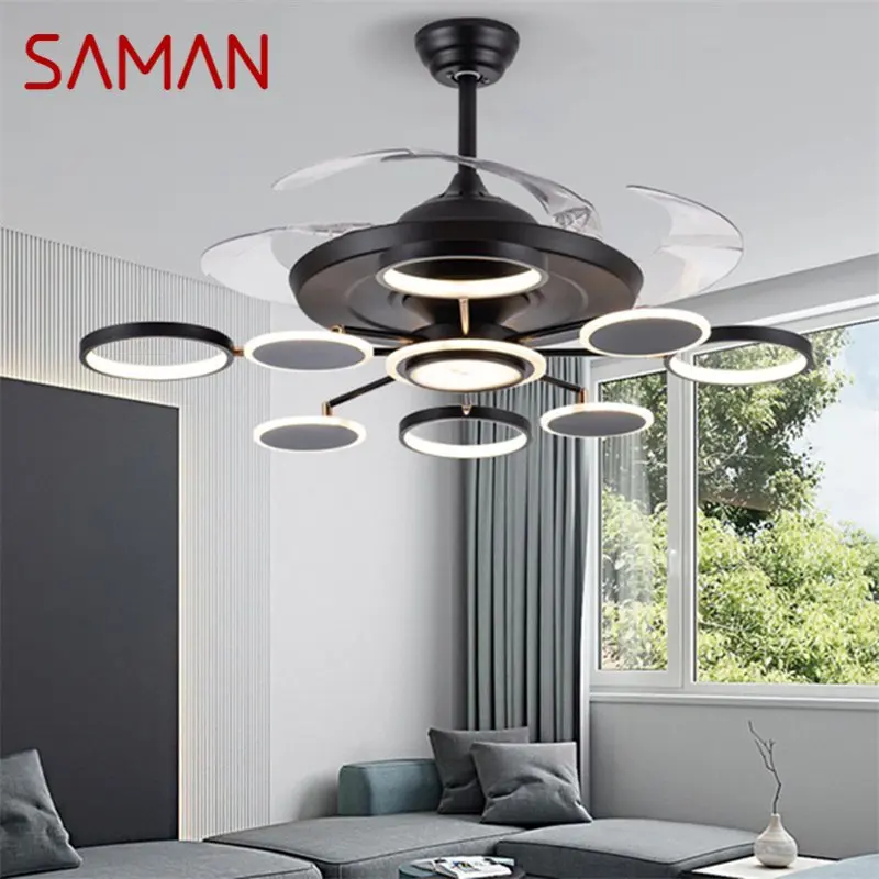 

SAMAN New Ceiling Fan Lights Modern Black LED Lamp Remote Control Without Blade For Home Dining Room Restaurant