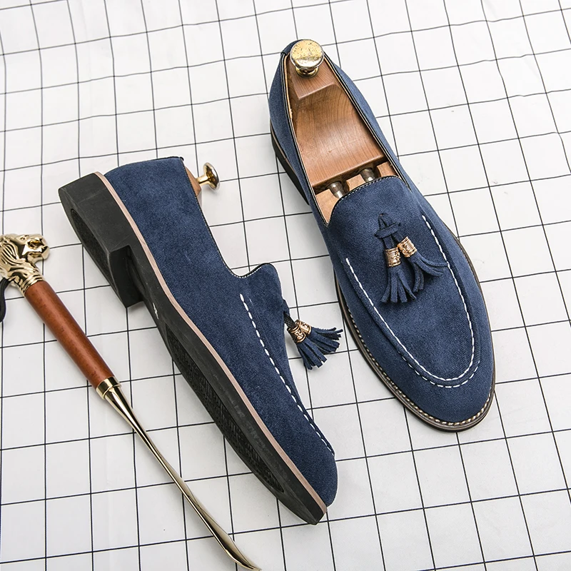 

2023 New Fashion Suede Leather Shoe Handmade Wedding Party Shoes Men Taseel Loafers Oxford Shoes Mens Dress Shoes Big Size 37-47