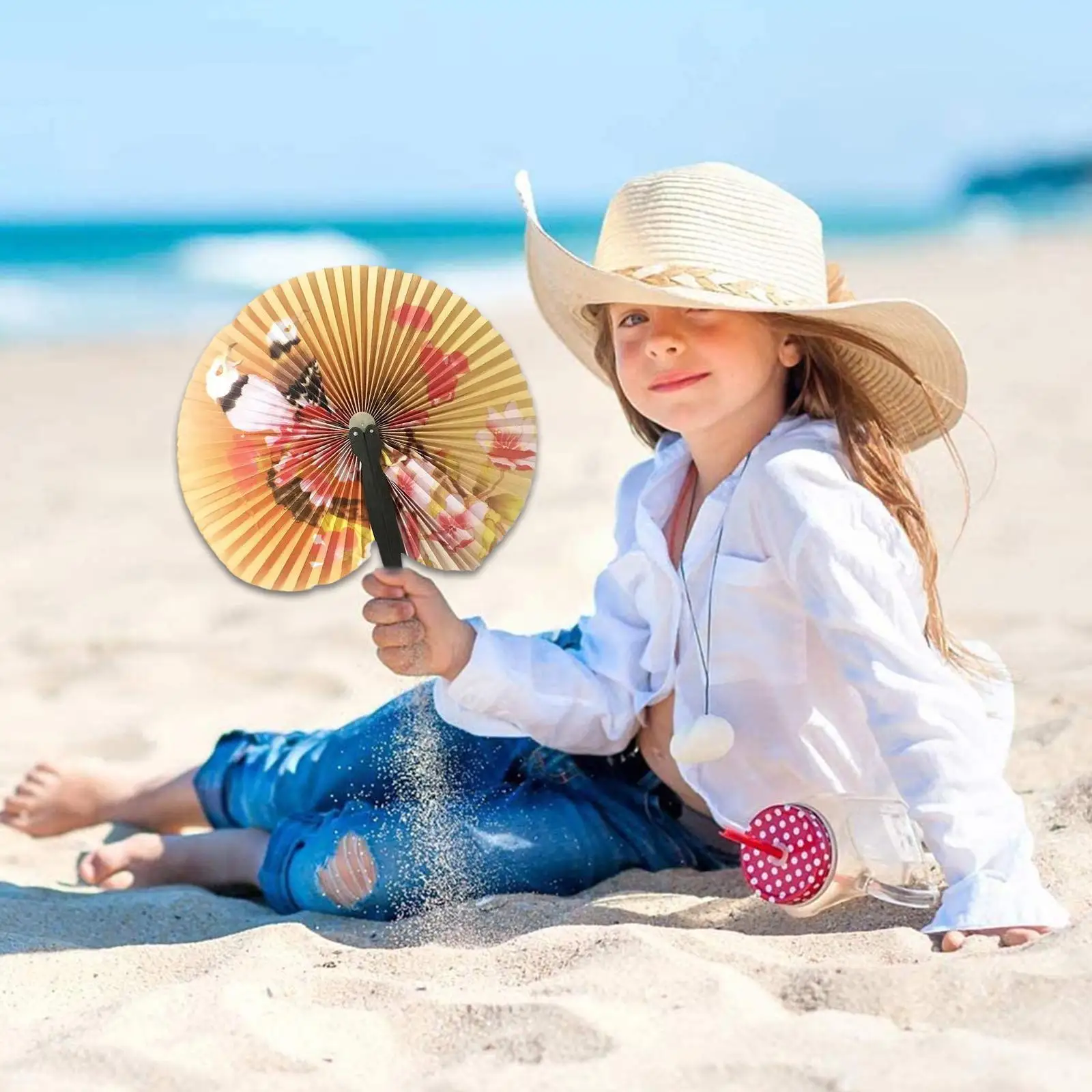 Foldable Paper Fan Retro Windmill Small Round Paper Color Decor Fan Style Party Hand Gift 1pc Random Printed M6V2