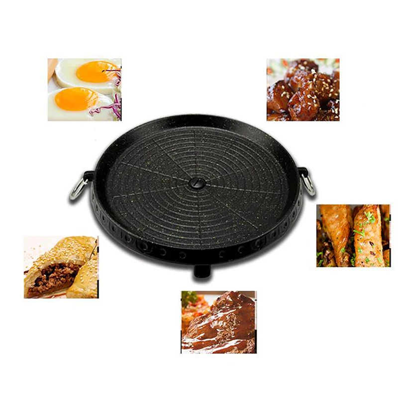 Grill Pan Non-stick Bakeware Smokeless Barbecue Tray Stovetop Plate for Indoor Outdoor Beach Party Camping BBQ Grilling