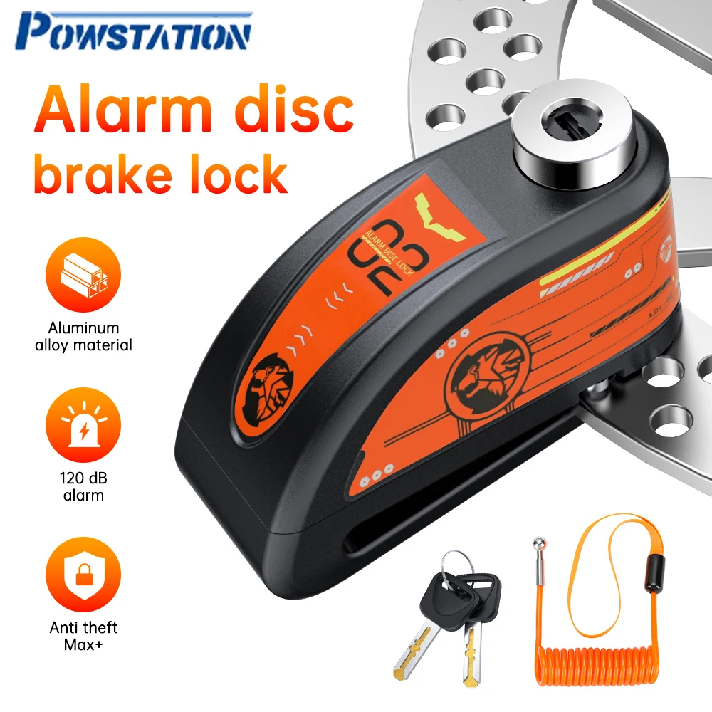 Alarm Disc Lock TeqHome Motorcycle Disc Brake Lock Anti-Theft Waterproof 110 DB 7mm Pin 3.94ft Reminder Cable For Motorcycles Bike Scooter Yellow