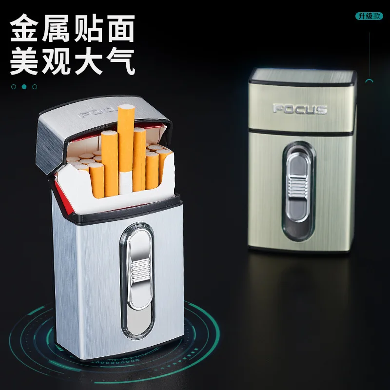 Cigarette Cae Built-in Arc Lighter Cigarette Box Storage Container with Rechargeable Electric Lighter Gift for Men