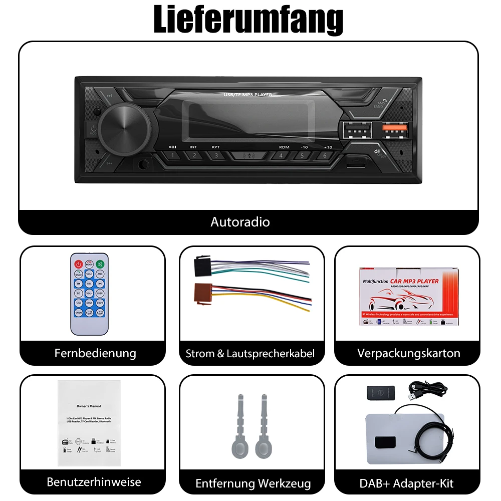 MOPECT DAB+ Single 1 DIN Autoradio Bluetooth Stereo MP3-Player 2USB/TF/FM/AUX Haupteinheit MP3-Player Einbau-Fernbedienung Ohne CD – Detail 13