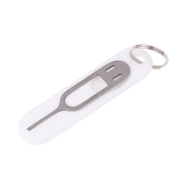 Silicone SIM Card Fetchers Portable Keychain Mobile Phone Tablet Stainless Steel Removal Needle Thimble Anti-lost Keyring